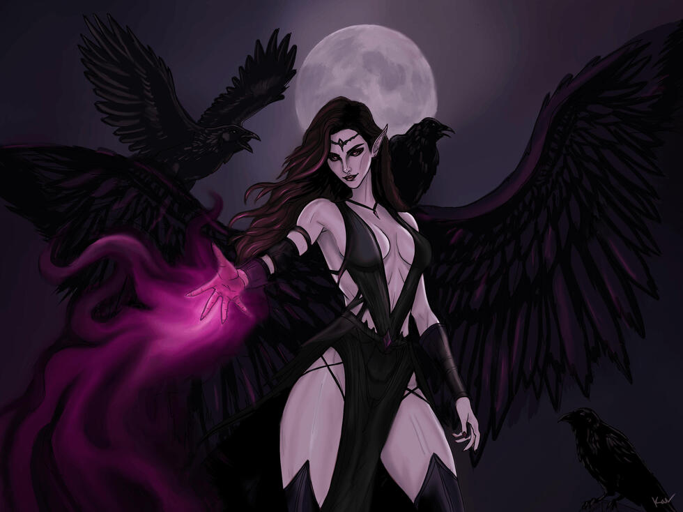 Half body, w/ wings and additional props